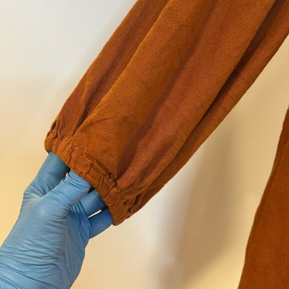 SPELL & THE GYPSY Sz S Peplum Burnt Orange 3/4 Peasant Sleeve Boho Minimalist - Picture 3 of 10